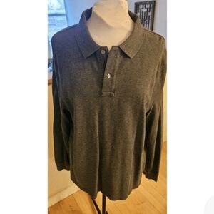 Vintage J CREW Pique Knit Long Sleeve Men's Polo Shirt XL Dark Grey